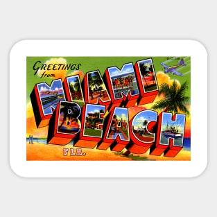 Greetings from Miami Beach Florida - Vintage Large Letter Postcard Sticker